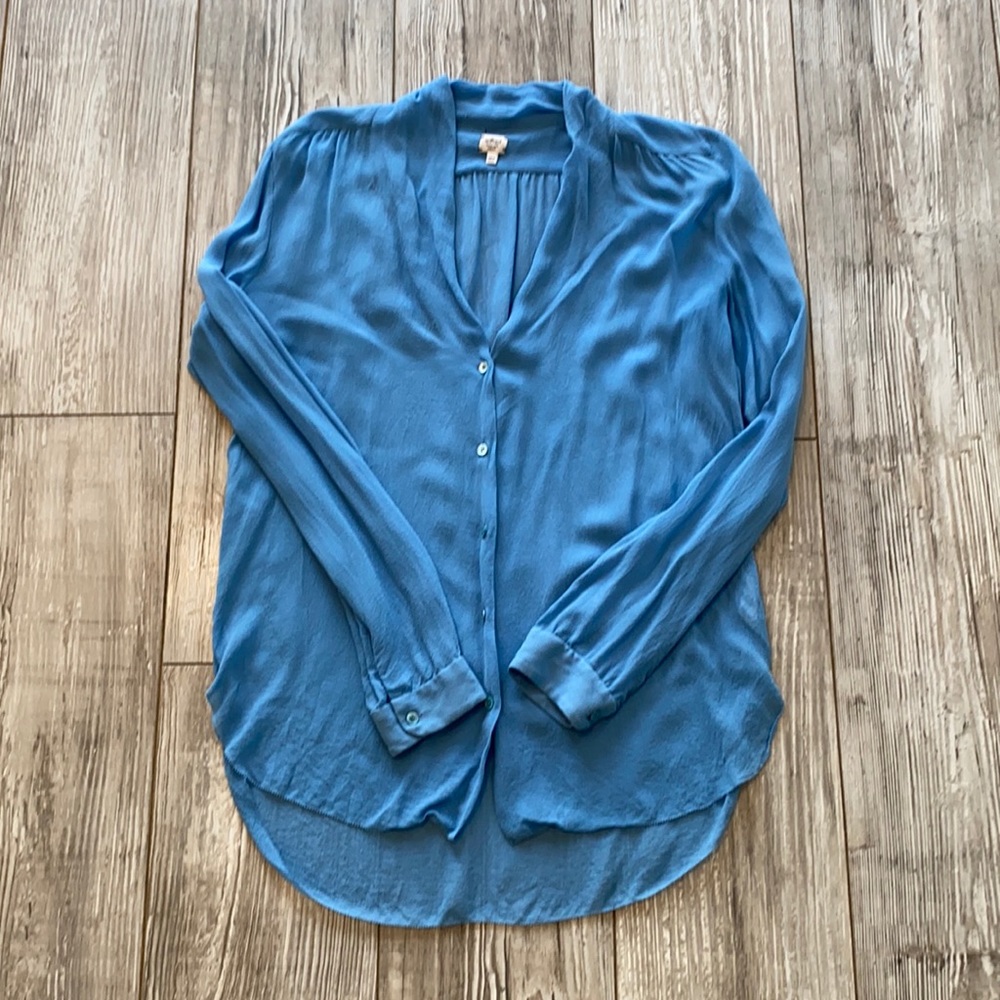 Wilfred Blue Long Sleeve 100% Silk Blouse